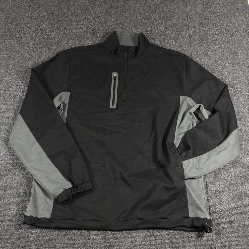 Mens Straight Down 1/4 Zip‎ Pullover Sz S Black Gray Polyester Chest Pocket Golf